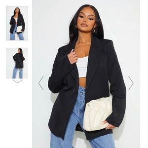 PrettyLittleThing Black Oversized Drapey Button Detail Blazer, Size 6